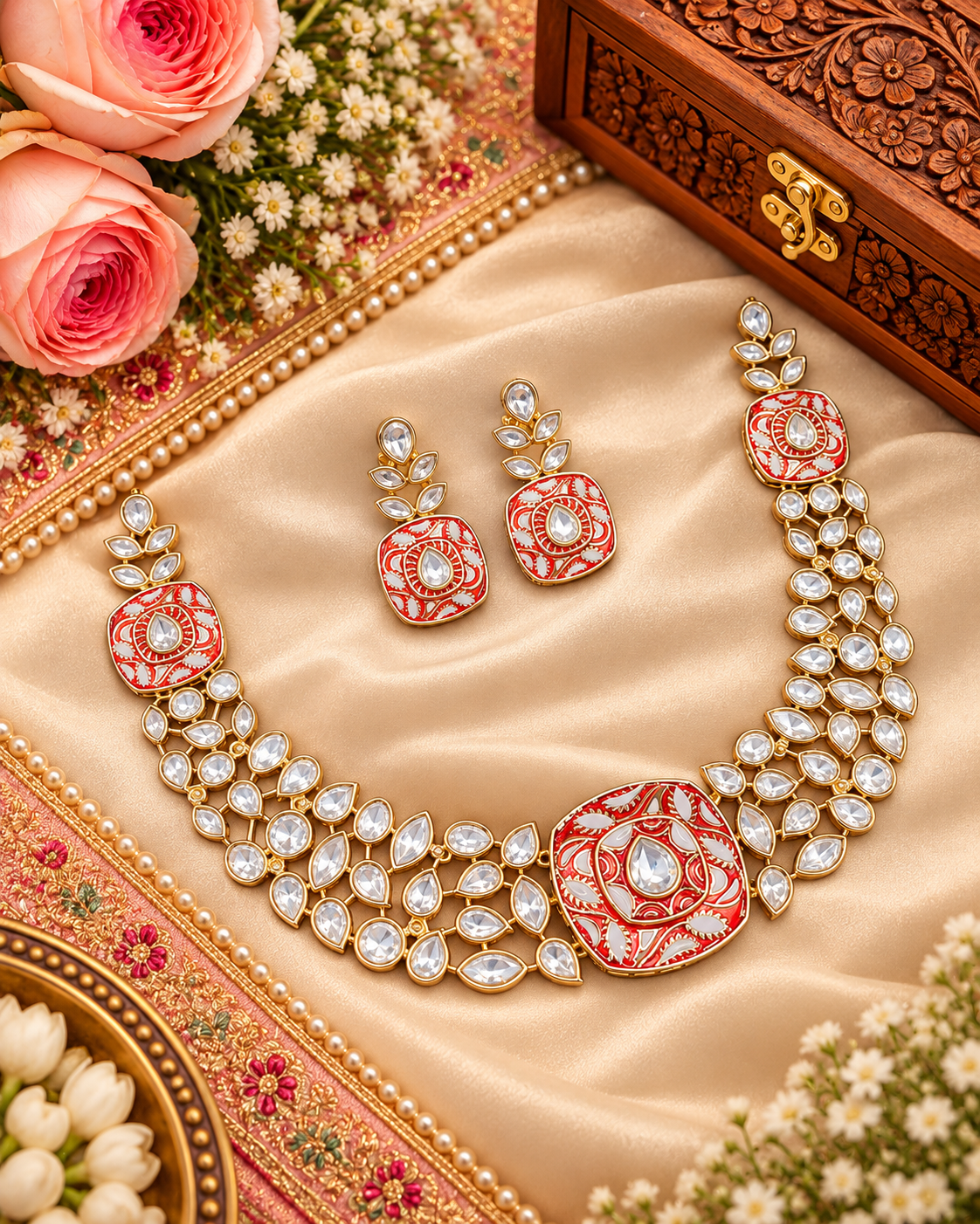 Traditional Indian Enamel Work Statement Necklace & Earring Set